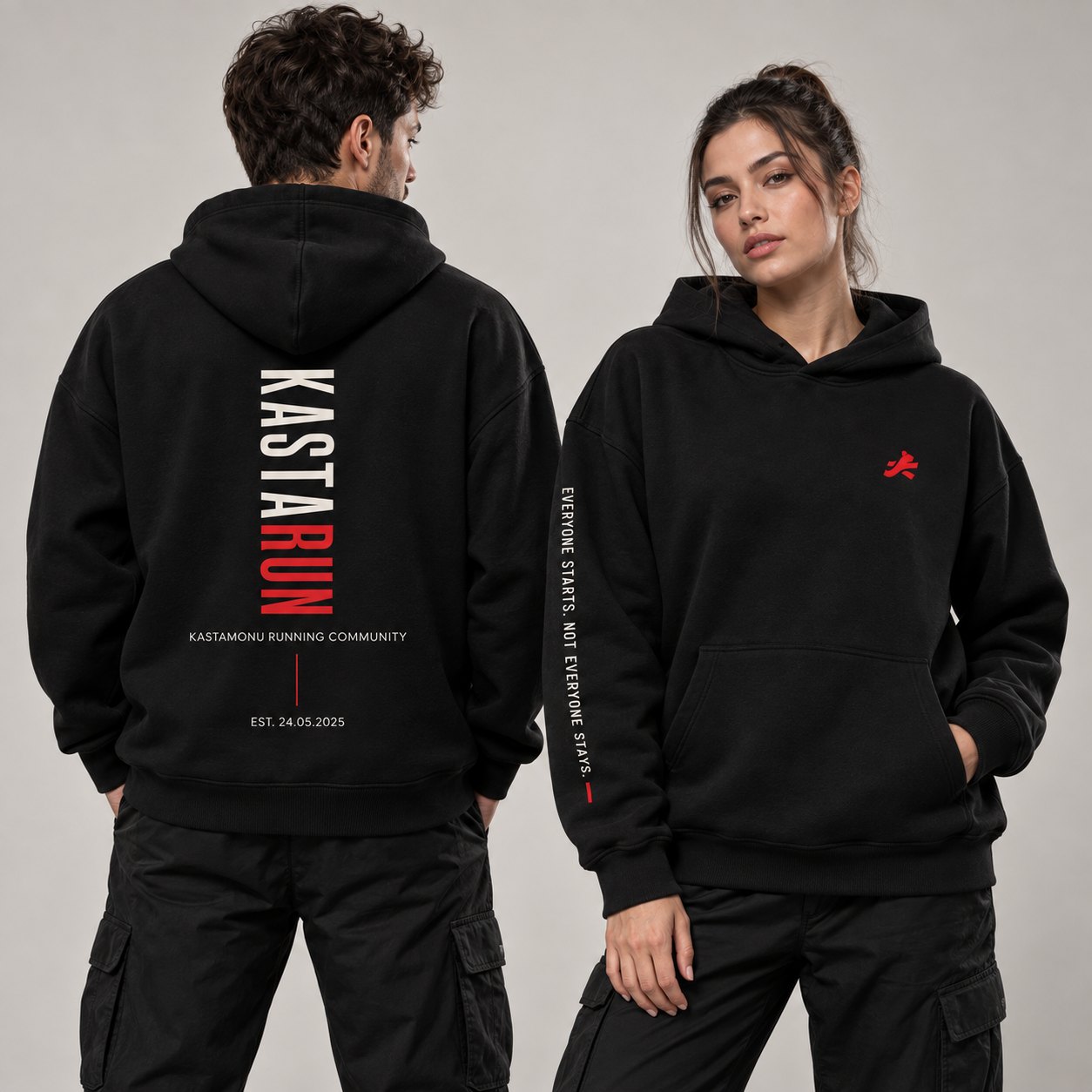 Kastarun premium hoodie siyah — sırt ve ön görünüm